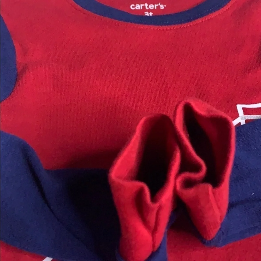 Carter’s 2 piece truck stripe lounge pajama set 3T boys red navy blue